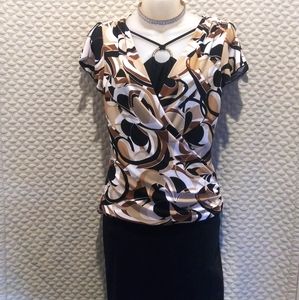 A two-piece top and skirt